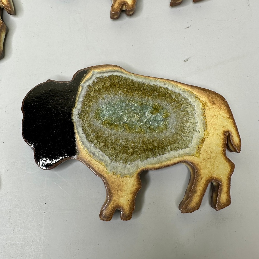 Dock 6 Pottery Bison Coasters Set of 4 Ceramic Glass Geode Buffalo Southwest - Picture 2 of 5